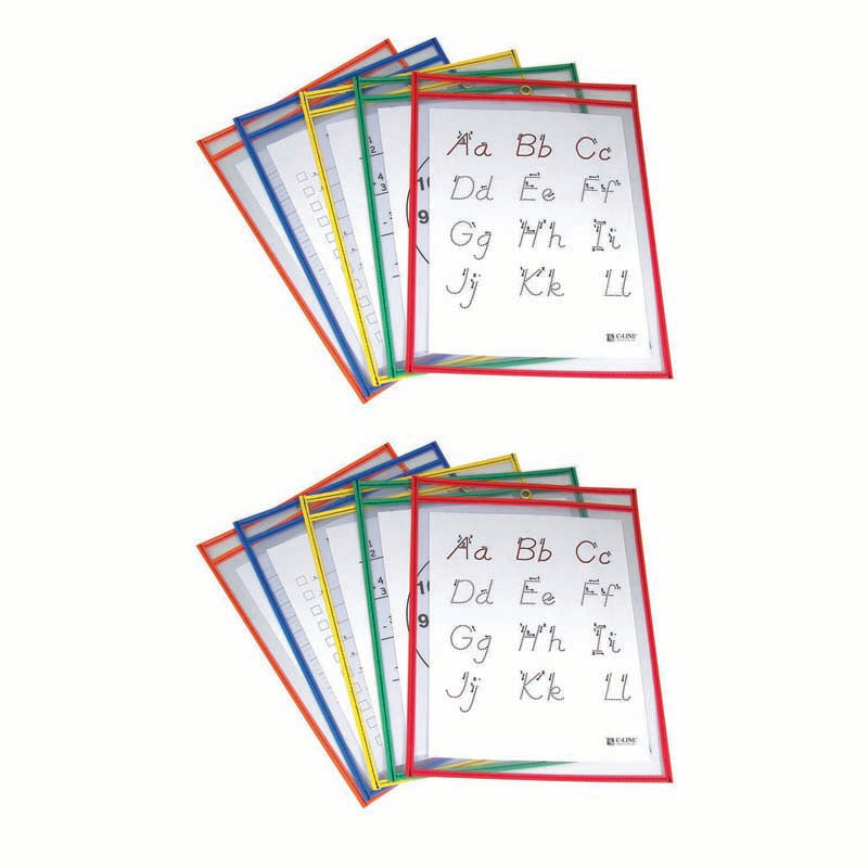 Reusable Dry Erase Pockets, Primary Colors, 9" x 12", 5 Per Pack, 2 Packs