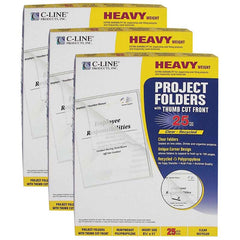 Recycled Poly Project Folders, Clear, Reduced Glare, 11" x 8-1/2", 25 Per Box, 3 Boxes