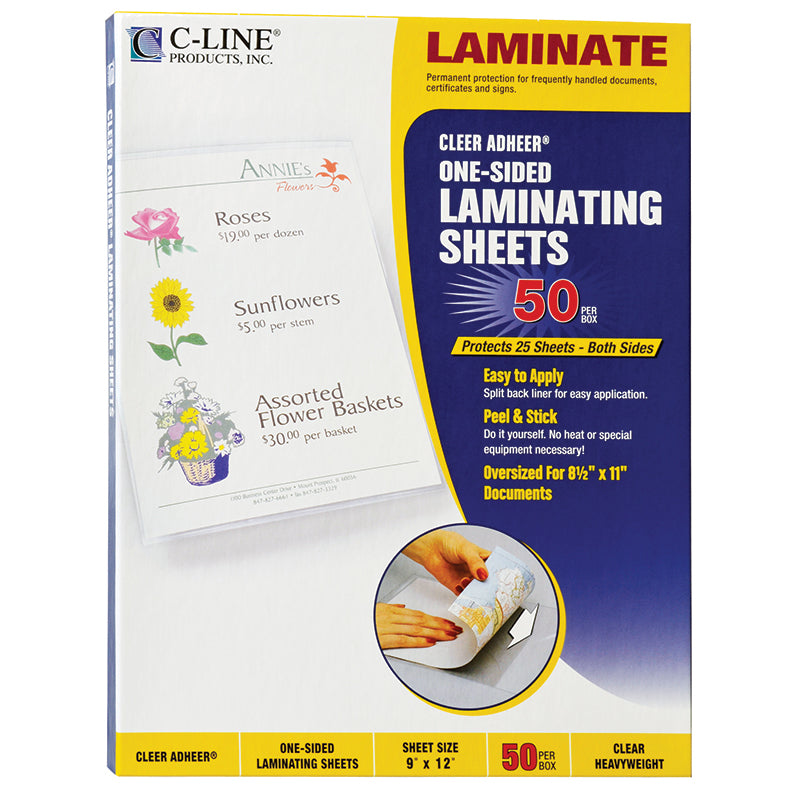 Heavyweight Cleer Adheer® Laminating Sheets, Clear, 9" x 12", Box of 50