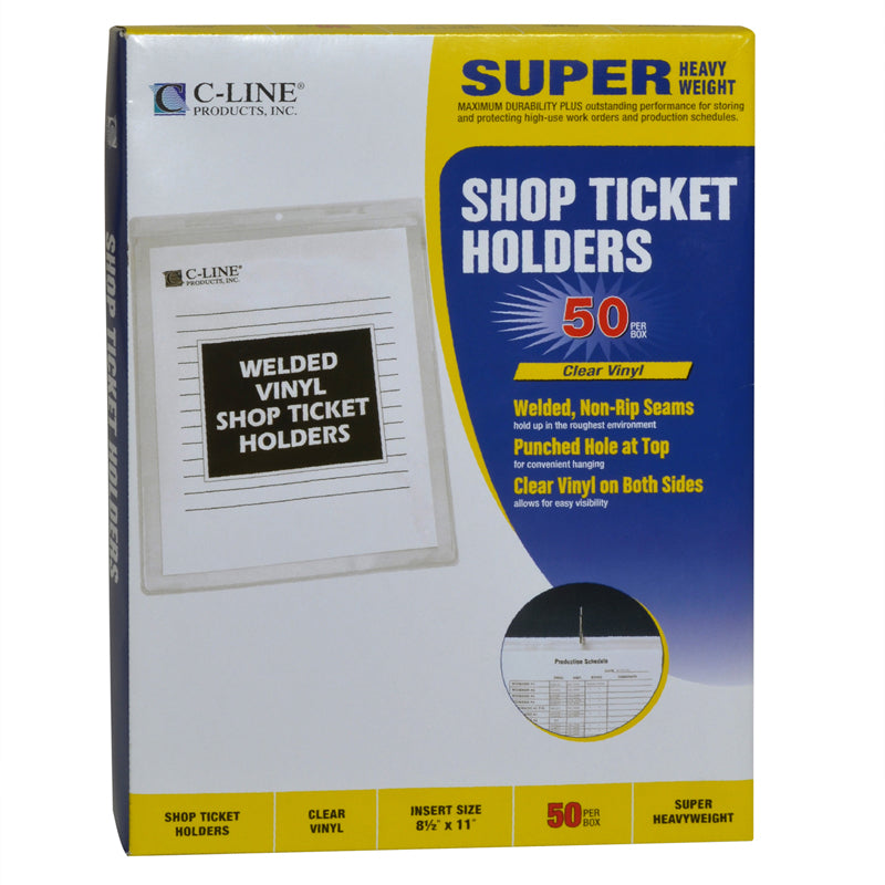 Vinyl Shop Ticket Holders, Welded, Both Sides Clear, 8-1/2" x 11", Box of 50