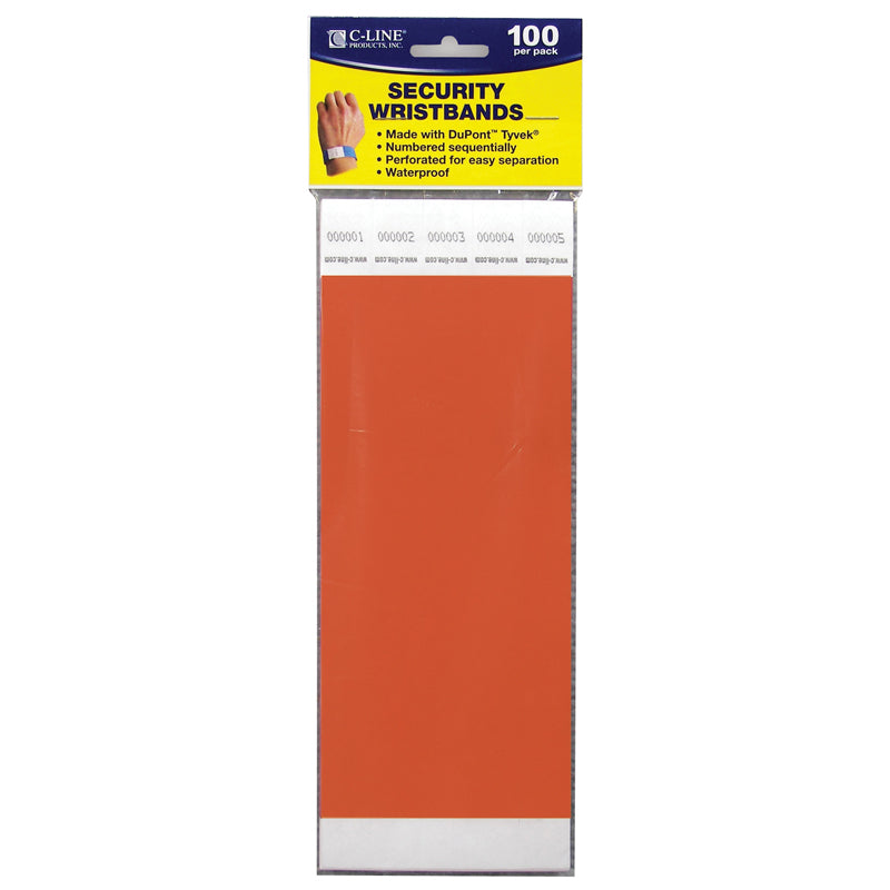 DuPont Tyvek Security Wristband, Orange, 3/4" Width, 10" Length, Pack of 100