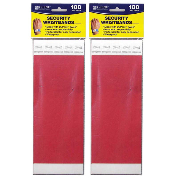 DuPont™ Tyvek® Security Wristbands, Red, 100 Per Pack, 2 Packs