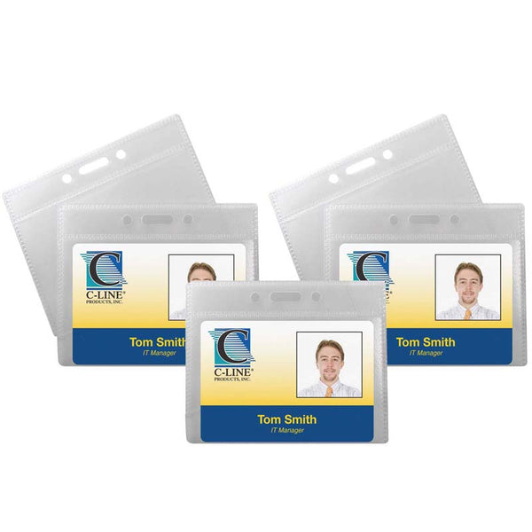 ID Badge Holders, Poly, Horizontal, 3-1/2 x 2-1/4, 12 Per Pack, 5 Packs