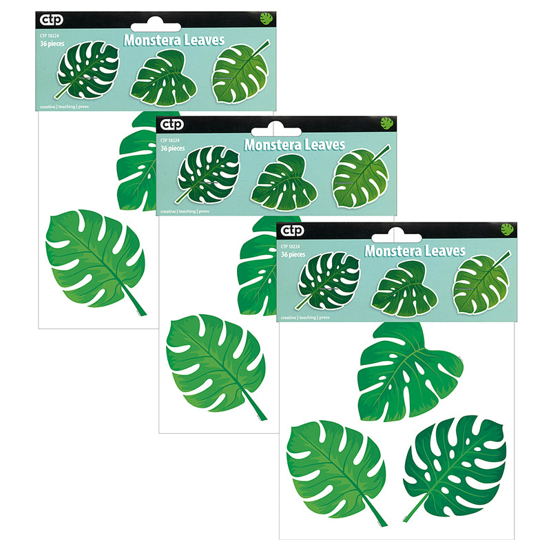 Palm Paradise Monstera Leaves 6" Designer Cut-Outs, 36 Per Pack, 3 Packs