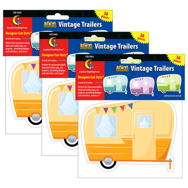 Woodland Friends Vintage Trailers 6" Designer Cut-Outs, 36 Per Pack, 3 Packs