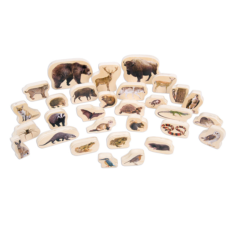 Wooden Forest Animal Blocks - Set of 30