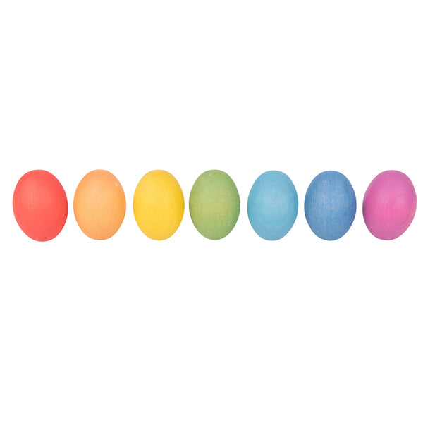 Rainbow Wooden Eggs - Set of 7 - Wooden Toys for Babies and Toddlers - Assorted Colors - For Ages 10m+ - Inspire Curiosity With Wooden Loose Parts Play