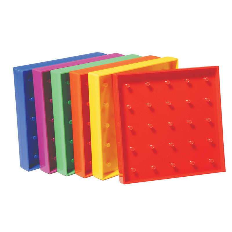 Double-Sided Geoboard Set - 5 x 5 Grid / 12 Pin Circular Array - Set of 6