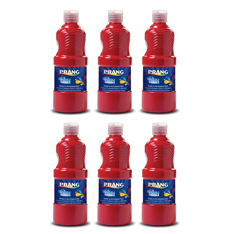 Washable Tempera Paint, Red, 16 oz, Pack of 6