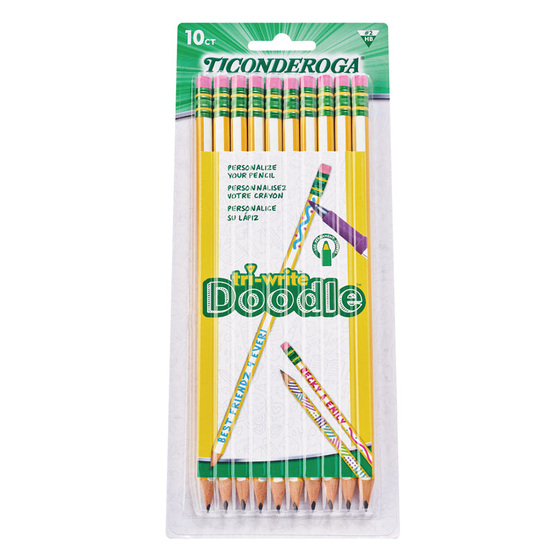 Tri-Write® Doodle® Wood-Cased Graphite Pencils, #2 HB Soft, Pre-Sharpened, Yellow/White, 10 Count