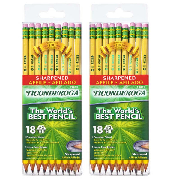 Pencils, #2 Soft, Yellow, Presharpened, 18 Per Pack, 2 Packs