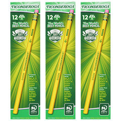 Original Ticonderoga® Pencils, No. 3 Hard Yellow, Unsharpened, 12 Per Box, 3 Boxes