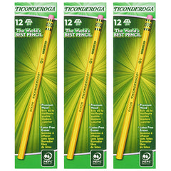 Original Ticonderoga® Pencils, No. 4 Extra Hard Yellow, Unsharpened, 12 Per Box, 3 Boxes