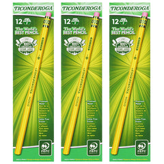 Original Ticonderoga® Pencils, No. 2-1/2 Medium Yellow, Unsharpened, 12 Per Box, 3 Boxes