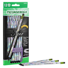 Noir Pencils, Holographic Foil on Black Wood, #2 Soft, Presharpened, Pack of 12