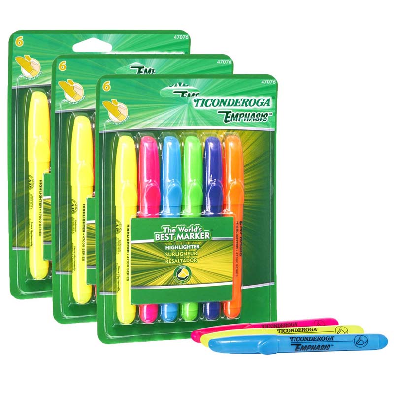 Emphasis™ Highlighters, Desk Style, Chisel Tip, 6 Assorted Colors, 3 Packs