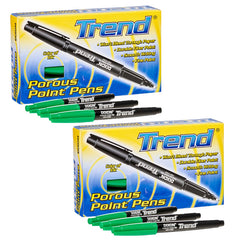 Trend Porous Point Pens, Green, 12 Per Pack, 2 Packs