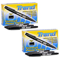 Trend Porous Point Pens, Black, 12 Per Pack, 2 Packs