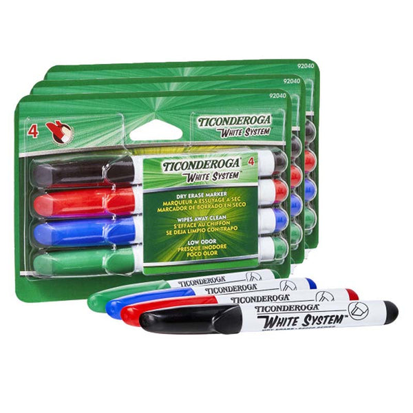 Dry Erase Markers, Chisel Tip, 4 Assorted Colors Per Pack, 3 Packs