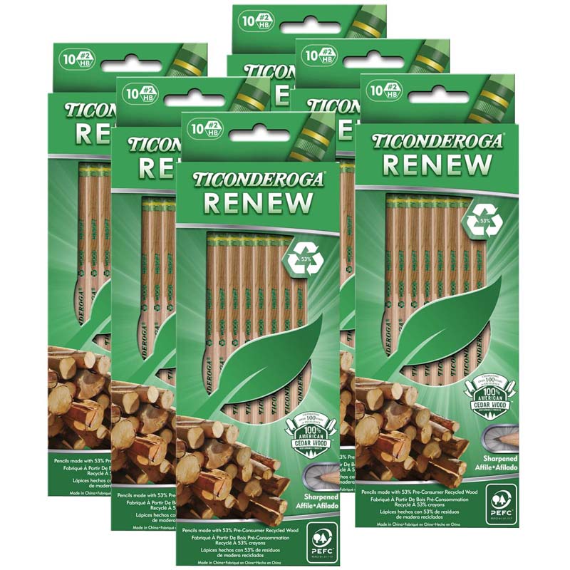 Renew Recycled Wood Pencils, Pack of 10, 6 Packs