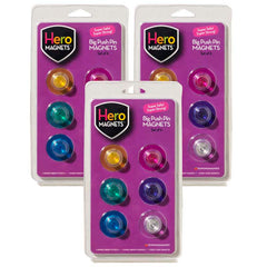 Hero Magnets: Big Push Pin Magnets, 6 Per Pack, 3 Packs