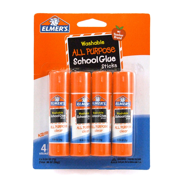 Washable School Glue Sticks, All Purpose, 4-Pack