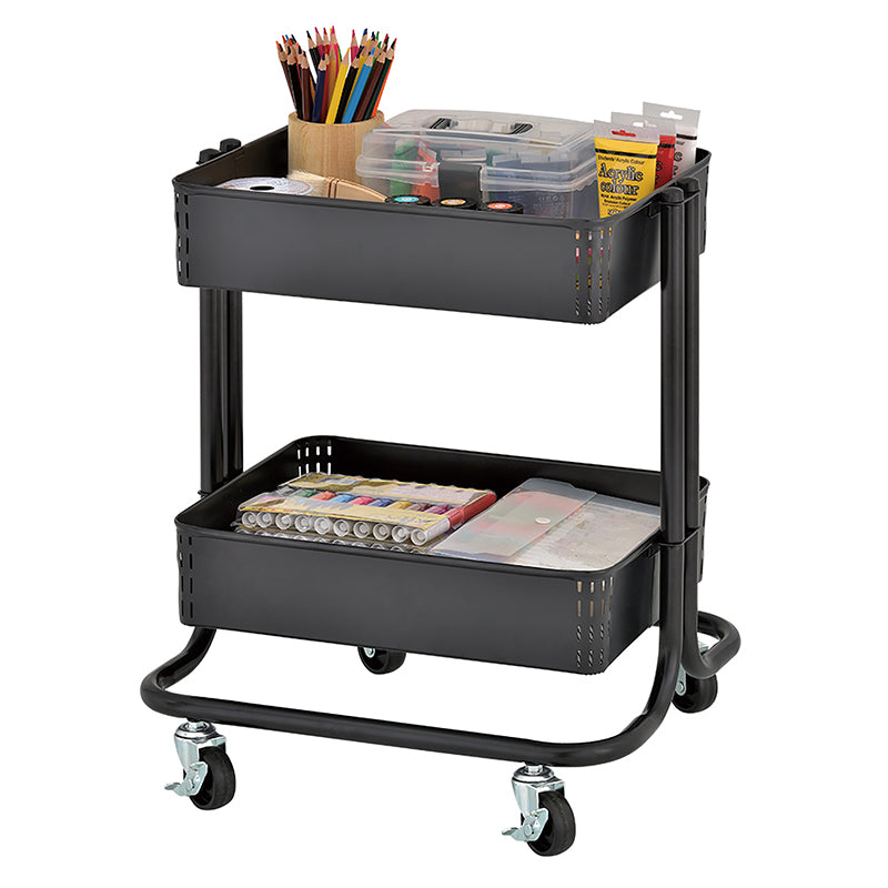 2-Tier Metal Rolling Utility Cart, Black