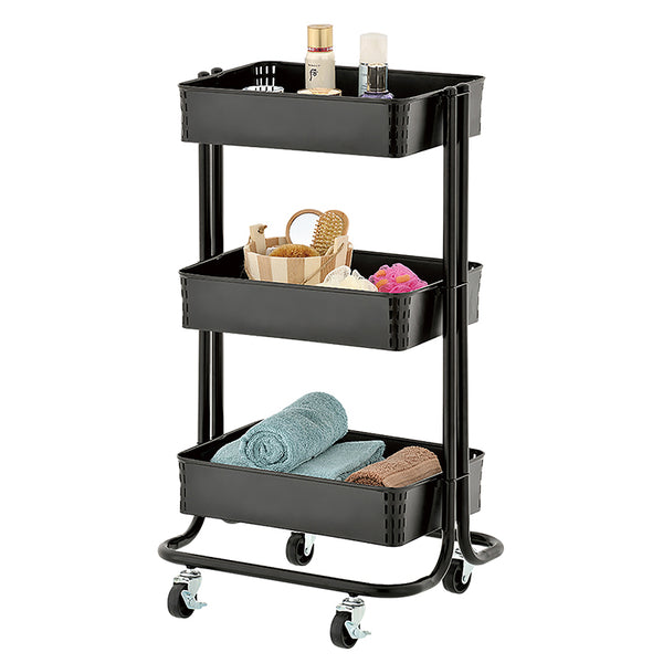 3-Tier Metal Rolling Utility Cart, Black