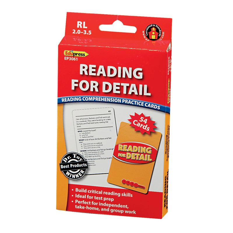 Reading for Detail Practice Cards Red Level, Levels 2.0-3.5