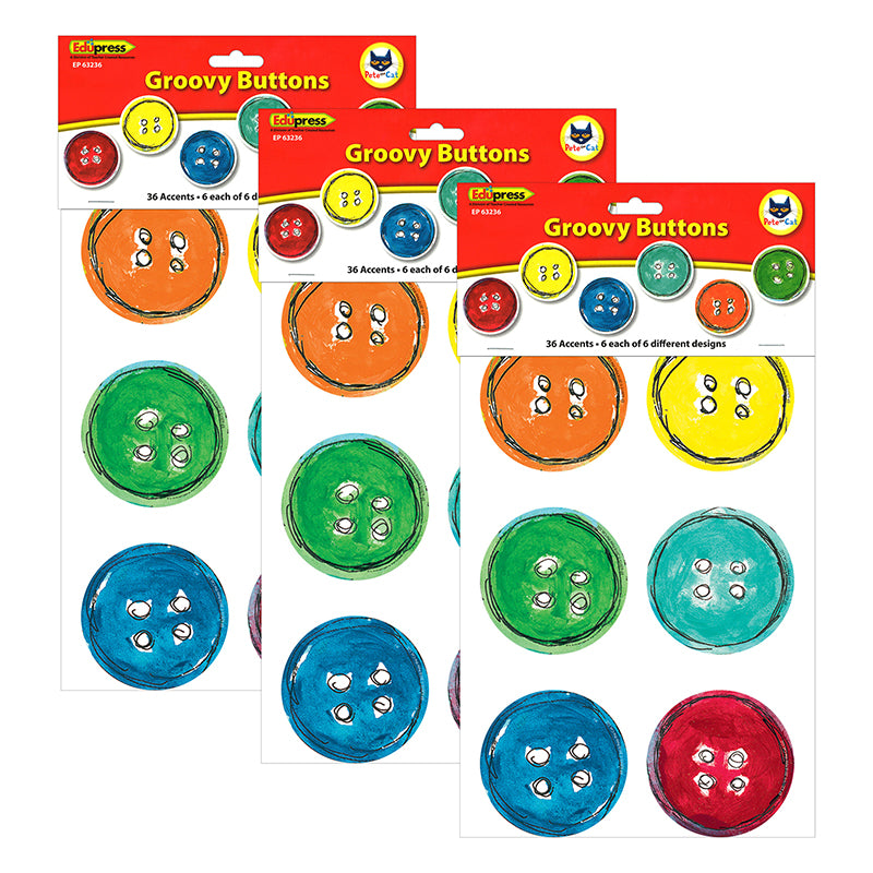 Pete the Cat® Groovy Buttons Accents, 36 Per Pack, 3 Packs