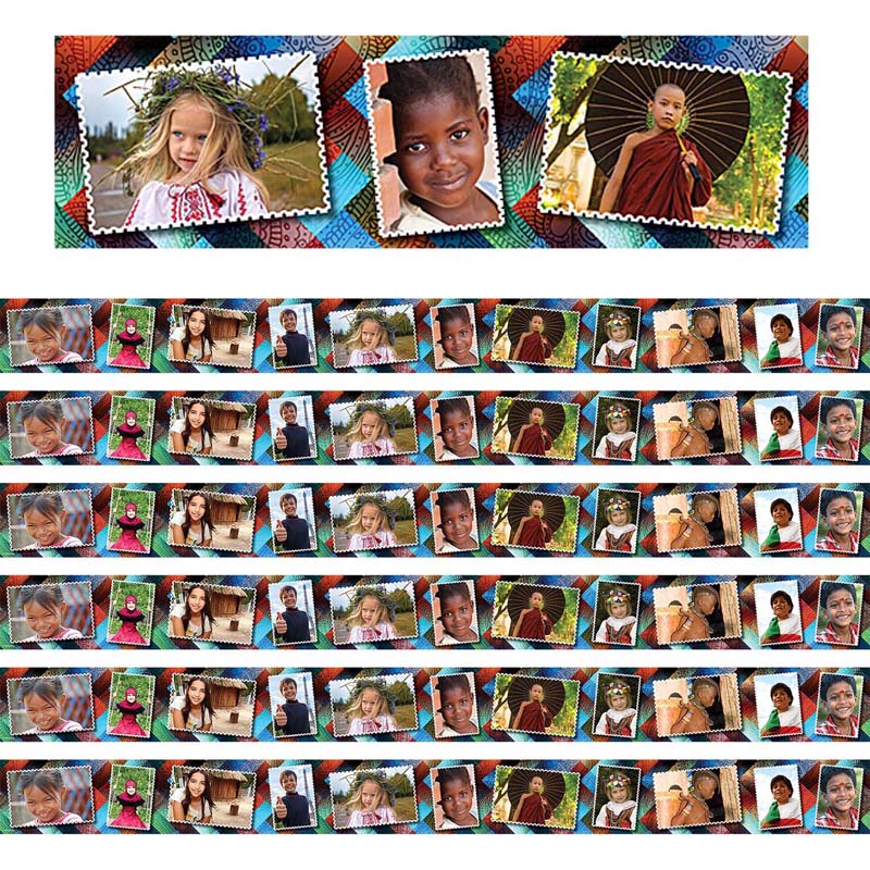 Multicultural Kids Postcards Photo Border, 35 Feet Per Pack, 6 Packs