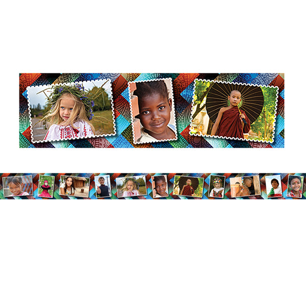 Multicultural Kids Postcards Straight Border Trim, 35 Feet