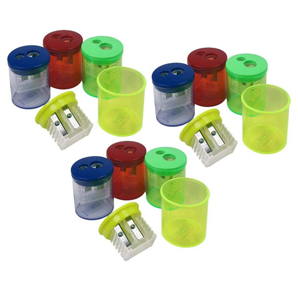 Two-Hole Pencil Sharpener, Assorted Colors, Pack of 12