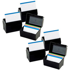 Plastic Index Boxes, 3 X 5, 300 Cards Capacity, Black, Pack of 6