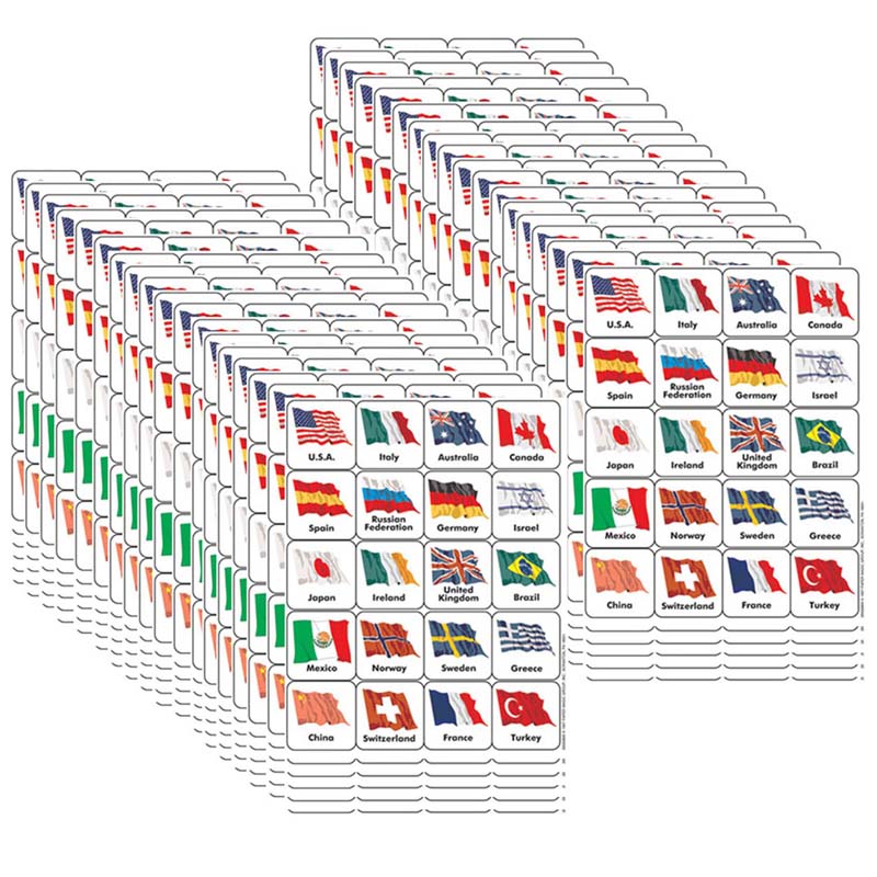 World Flags (20 Countries) Theme Stickers, 120 Per Pack, 12 Packs