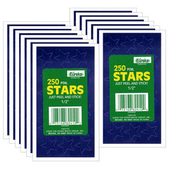 Presto-Stick Foil Star Stickers, 1/2", Blue, 250 Per Pack, 12 Packs