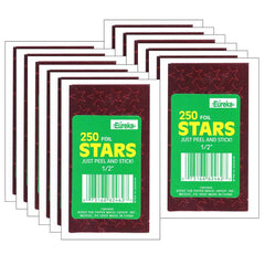 Presto-Stick Foil Star Stickers, 1/2", Red, 250 Per Pack, 12 Packs