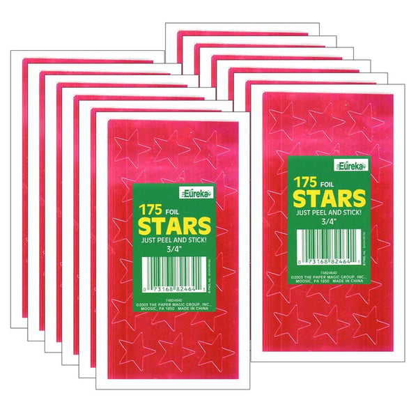 Presto-Stick Foil Star Stickers, 3/4", Red, 175 Per Pack, 12 Packs