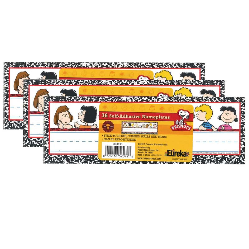 Peanuts® Classic Characters Self-Adhesive Name Plates, 36 Per Pack, 3 Packs