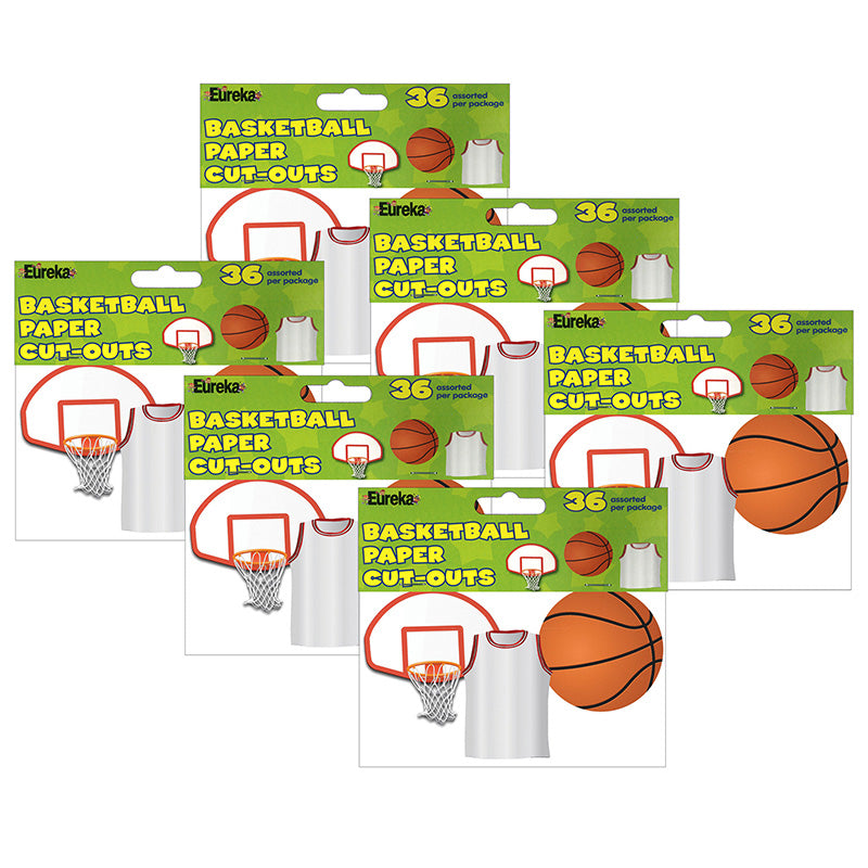 Basketball Assorted Cut Outs, 36 Per Pack, 6 Packs