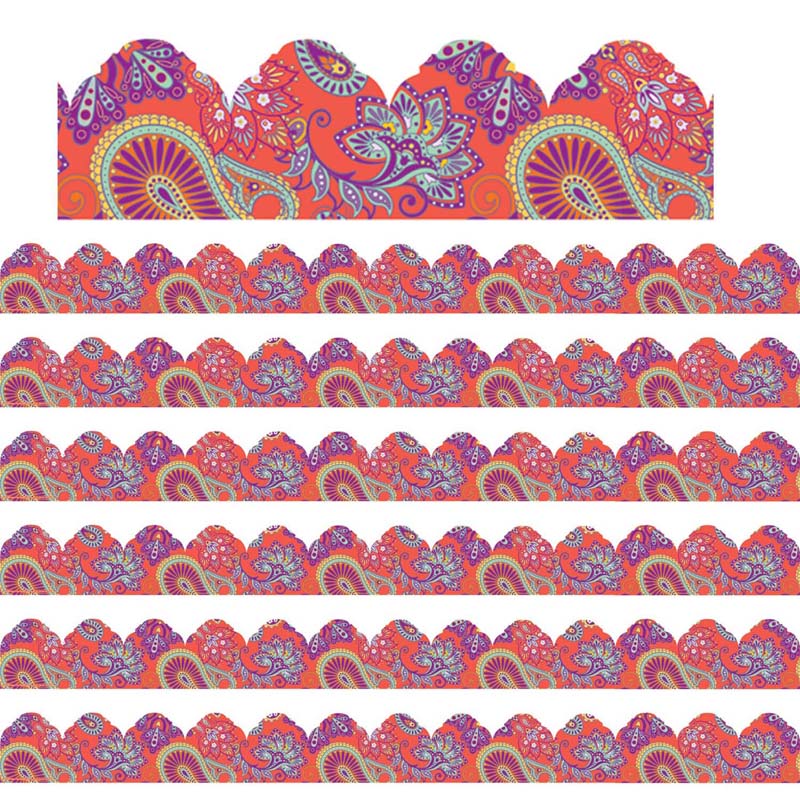 Positively Paisley Coral Paisley Arch Deco Trim® Extra Wide Die Cut, 37 Feet Per Pack, 6 Packs