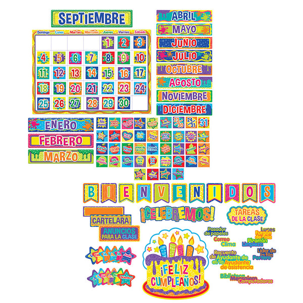 Color My World Spanish Welcome, Class Organization, Calendar Bulletin Board Set Combo