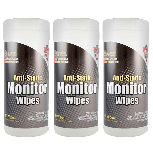 Anti-Static Monitor Wipes, 80 Per Pack, 3 Packs