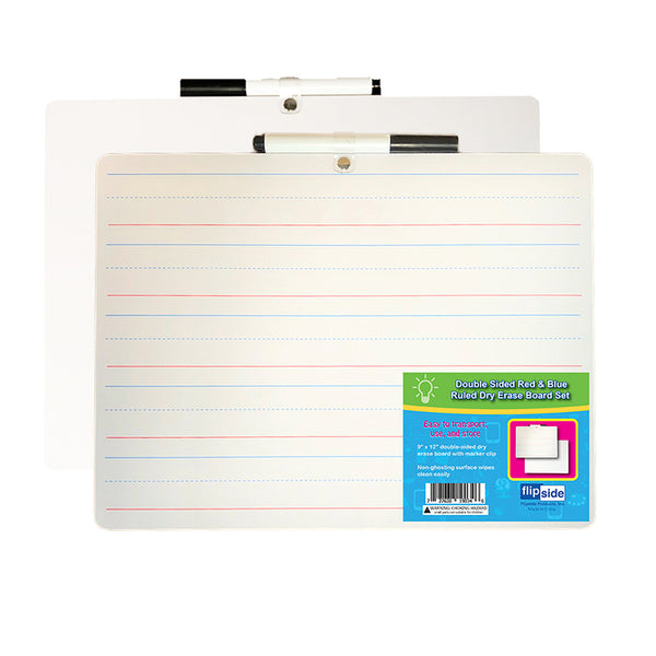 Two Sided Lined/Plain Dry Erase Board w/Marker, Set of 12