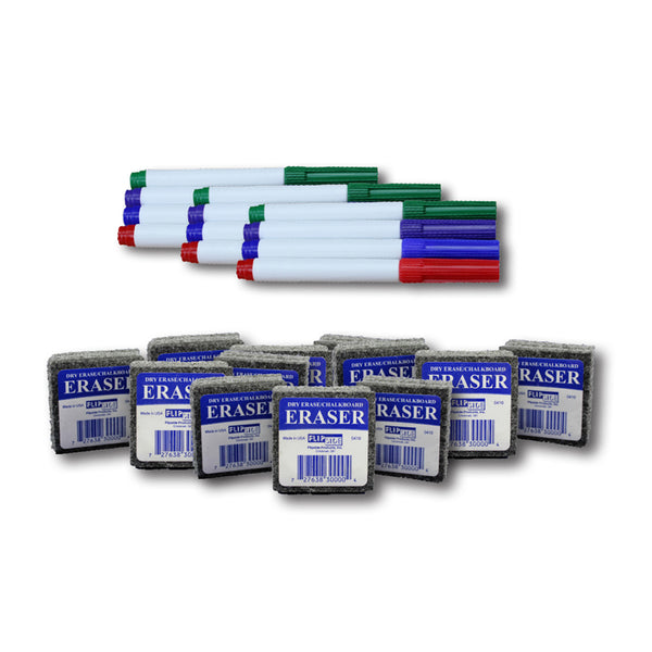 Class Pack of 12 Erasers & 12 Colored Pens