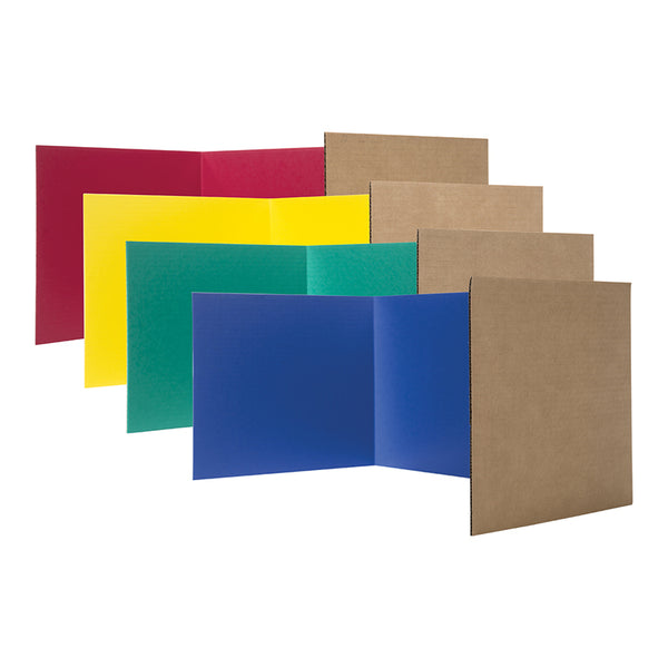 Corrugated Study Carrels, 12" x 48", Assorted Colors, Pack of 24