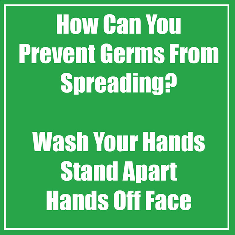 Prevent Germ Spreading Low Tac Wall Stickers, Green, 11", Pack of 5