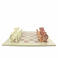 Hand Carved Soapstone Animal Chess Set - 15" Board - Smolart